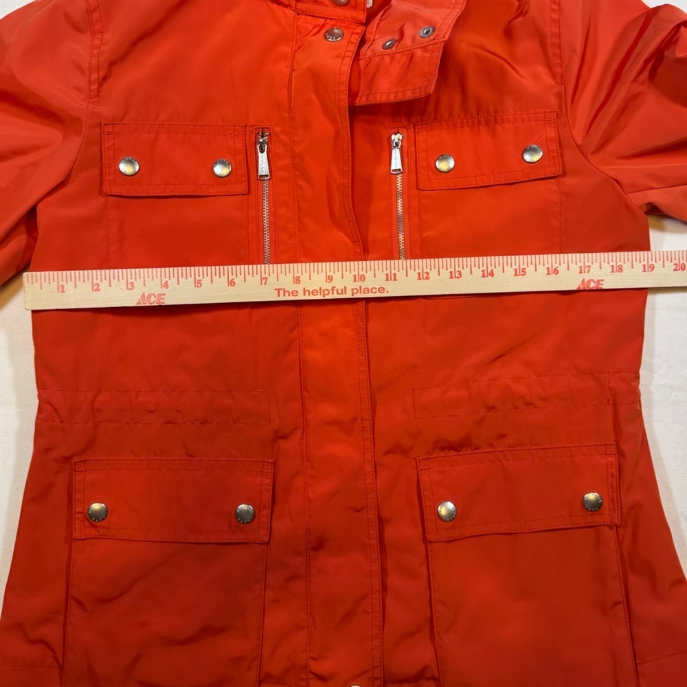NWOT Michael Kor’s Women's Orange Hooded Rain Coat Jacket with silver details - Picture 7 of 12